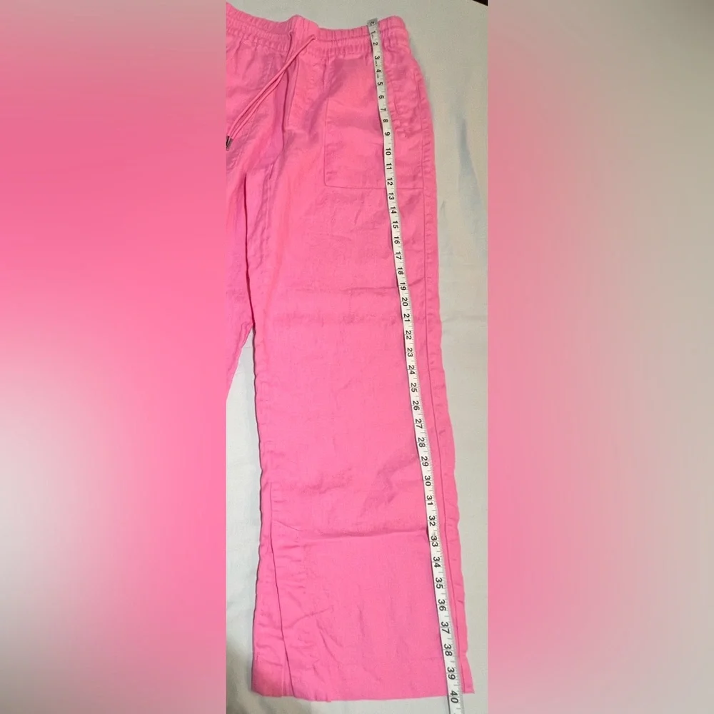 Athleta Retreat 100% Linen Wide Leg Pants Pink Side Slit Resortwear Small Petite - Picture 10 of 13